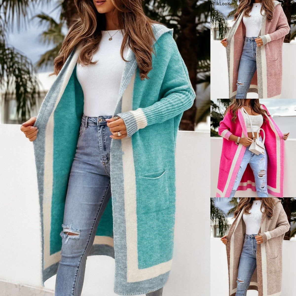 Kimemoda Hooded Long Cardigan Sweater Jacket