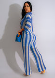 Women's Sexy V-neck Hollow Striped Lapel Knitted Pants Sets