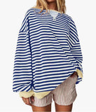 Women's Striped Oversized Color Block Long Sleeve Sweatshirt