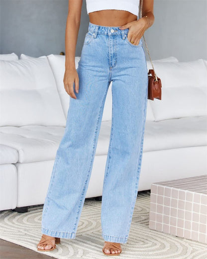 Women's High Waisted Jeans Boyfriend Baggy Straight Leg Casual Denim Pants