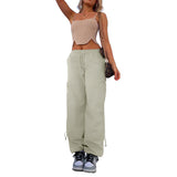 Women's Loose Strap Multi-Pocket Straight Cargo Casual Pants