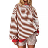 Women's Striped Oversized Color Block Long Sleeve Sweatshirt