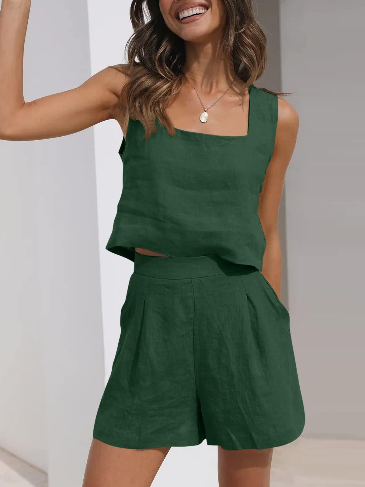 Women's Casual Linen Shorts Sleeveless Sets