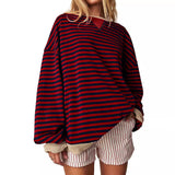 Women's Striped Oversized Color Block Long Sleeve Sweatshirt