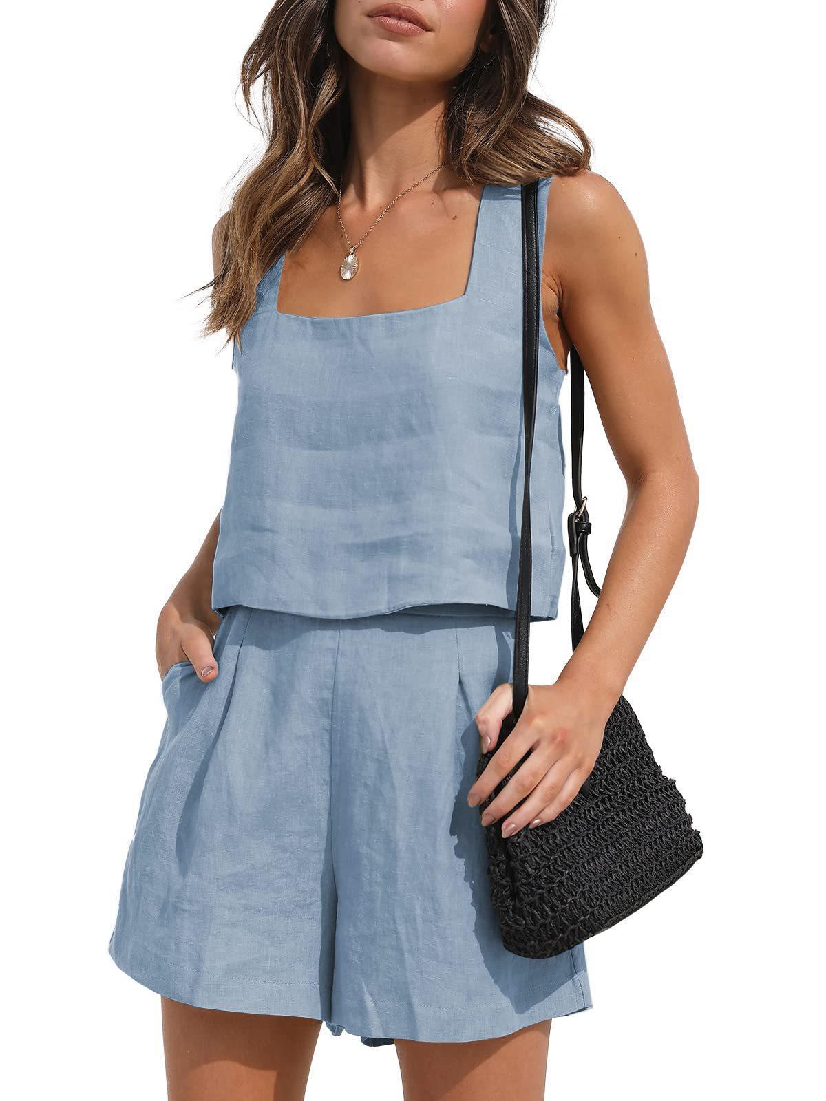 Women's Casual Linen Shorts Sleeveless Sets