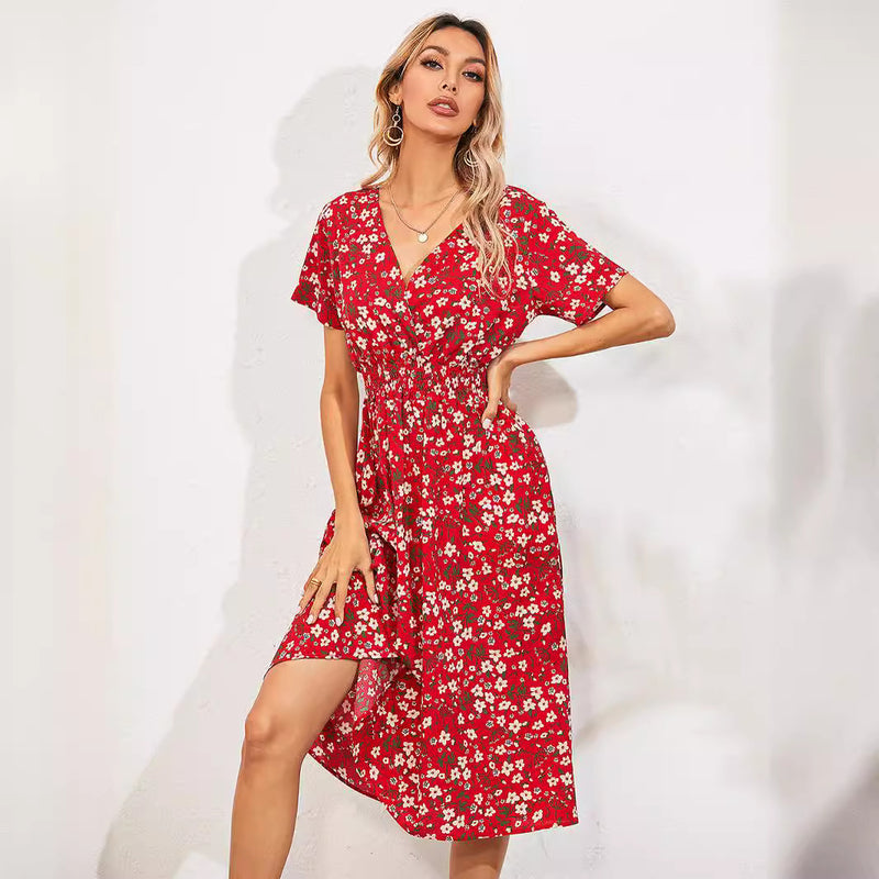 Women's Summer Floral Print Short Sleeve Dresses