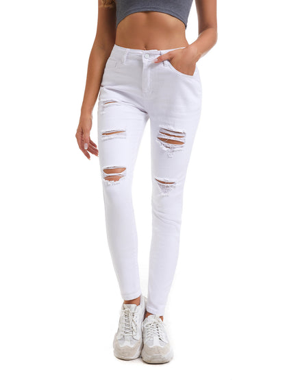 Women's  Casual High Waisted  Distressed Ripped Stretchy Jeans