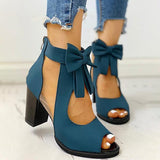 Kimemoda Peep Toe Mesh Insert Sandals Bowknot Chunky Heeled Booties