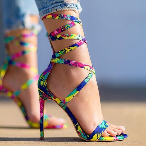 Kimemoda Ankle Lace-Up Sandals Fashion Stiletto Heels