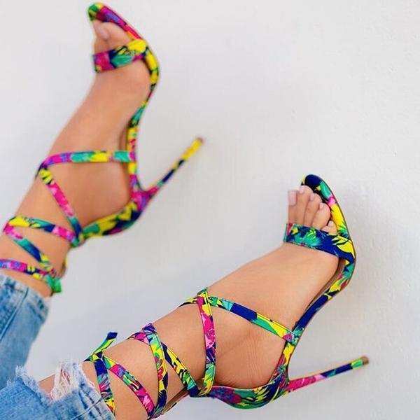 Kimemoda Ankle Lace-Up Sandals Fashion Stiletto Heels