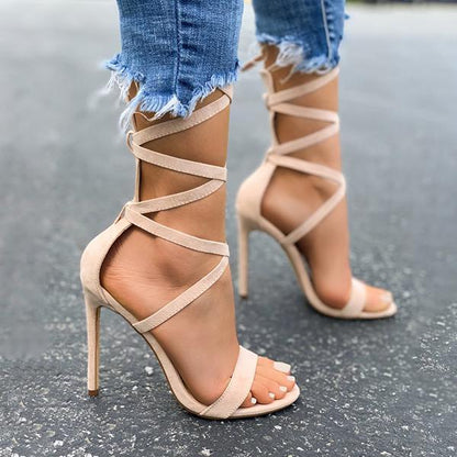 Kimemoda Ankle Lace-Up Sandals Fashion Stiletto Heels