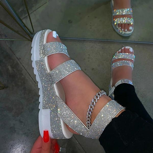 Kimemoda Bright Diamond Sexy Platform Sandals Open Toe Wedges