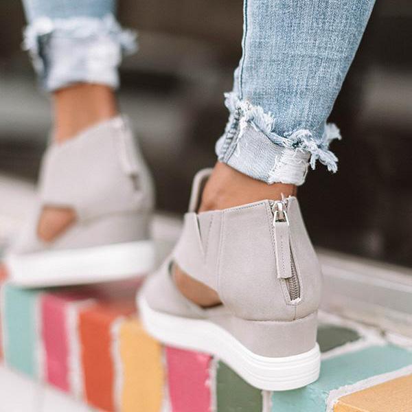 Kimemoda Womens Side Cutout Back Zip Up Stylish Wedge Sneakers