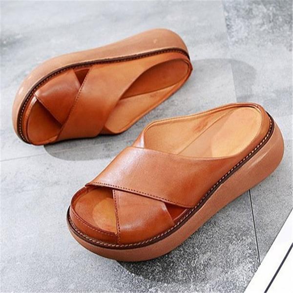 Kimemoda Platform Open Toe Comfy Slides Slip On Sandals