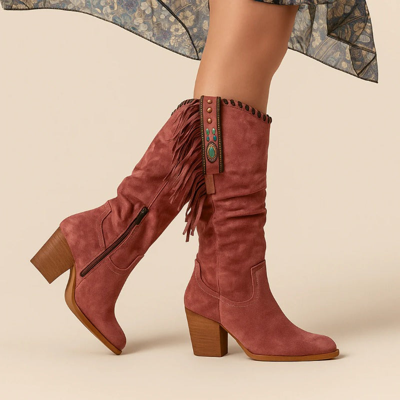 Women's Suede Knee-High Fringe Boots