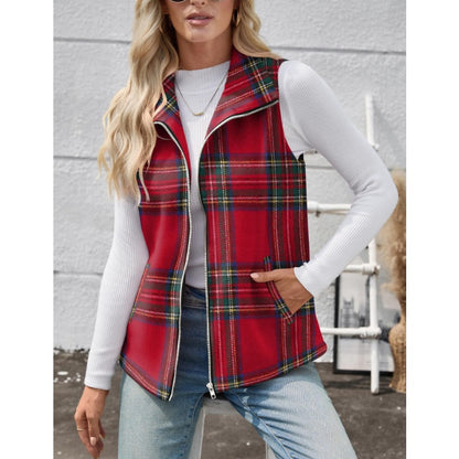 Women’s Christmas Fall/Winter Plaid Check Sleeveless Zipper Vest
