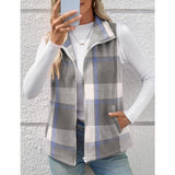 【Christmas Sale】Women’s Fall/Winter Plaid Check Sleeveless Zipper Vest