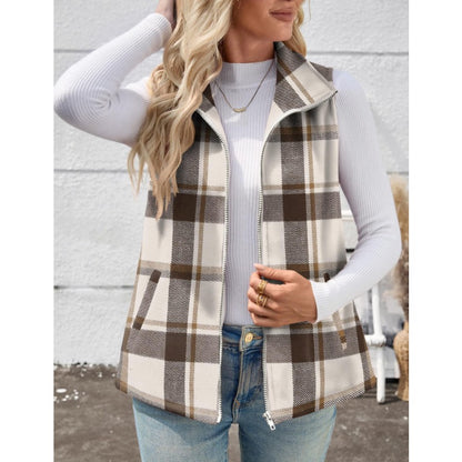Women’s Christmas Fall/Winter Plaid Check Sleeveless Zipper Vest