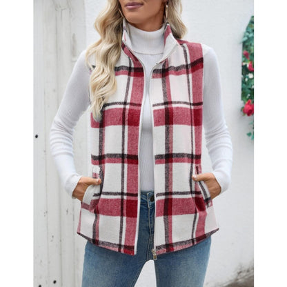 Women’s Christmas Fall/Winter Plaid Check Sleeveless Zipper Vest
