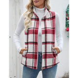 【Christmas Sale】Women’s Fall/Winter Plaid Check Sleeveless Zipper Vest