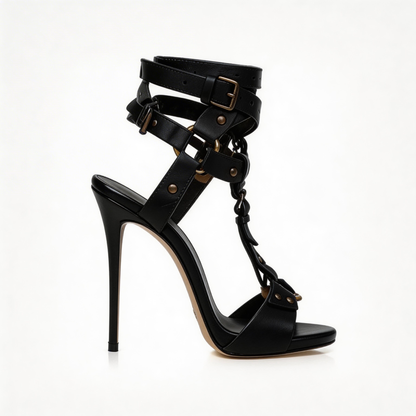 Kimemoda Womens Gladiator Split Leather Sandals Ankle Strap High Heels