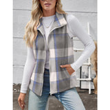 【Christmas Sale】Women’s Fall/Winter Plaid Check Sleeveless Zipper Vest