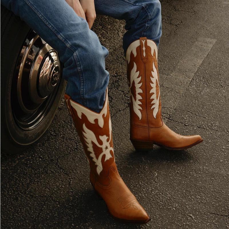 Women's Patchwork Wing Leather Tall Boots