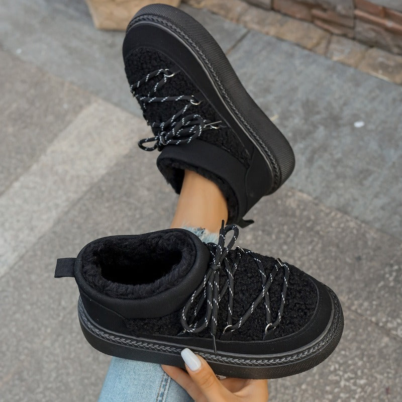Thick-soled cross-strap 2025 autumn and winter new fashionable velvet thickened thermal short tube one-pedal elastic cotton shoes