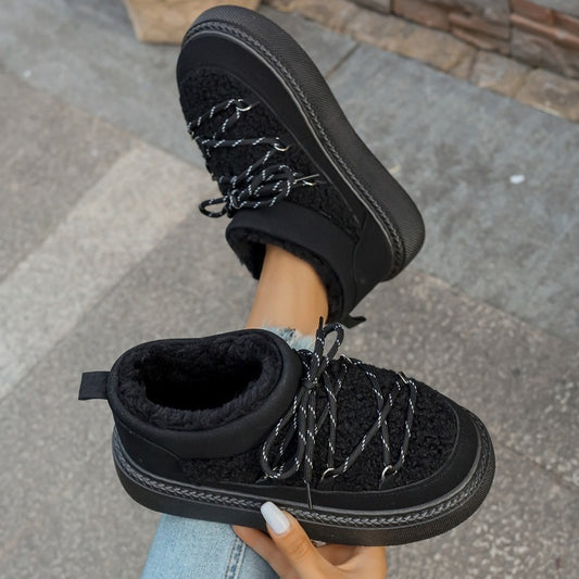 Thick-soled cross-strap 2025 autumn and winter new fashionable velvet thickened thermal short tube one-pedal elastic cotton shoes