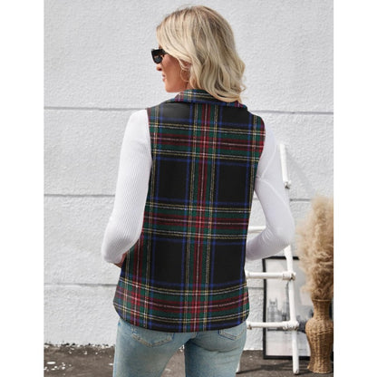 Women’s Christmas Fall/Winter Plaid Check Sleeveless Zipper Vest
