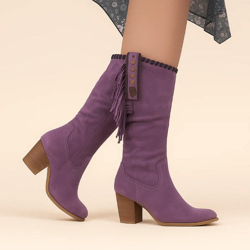 Women's Suede Knee-High Fringe Boots