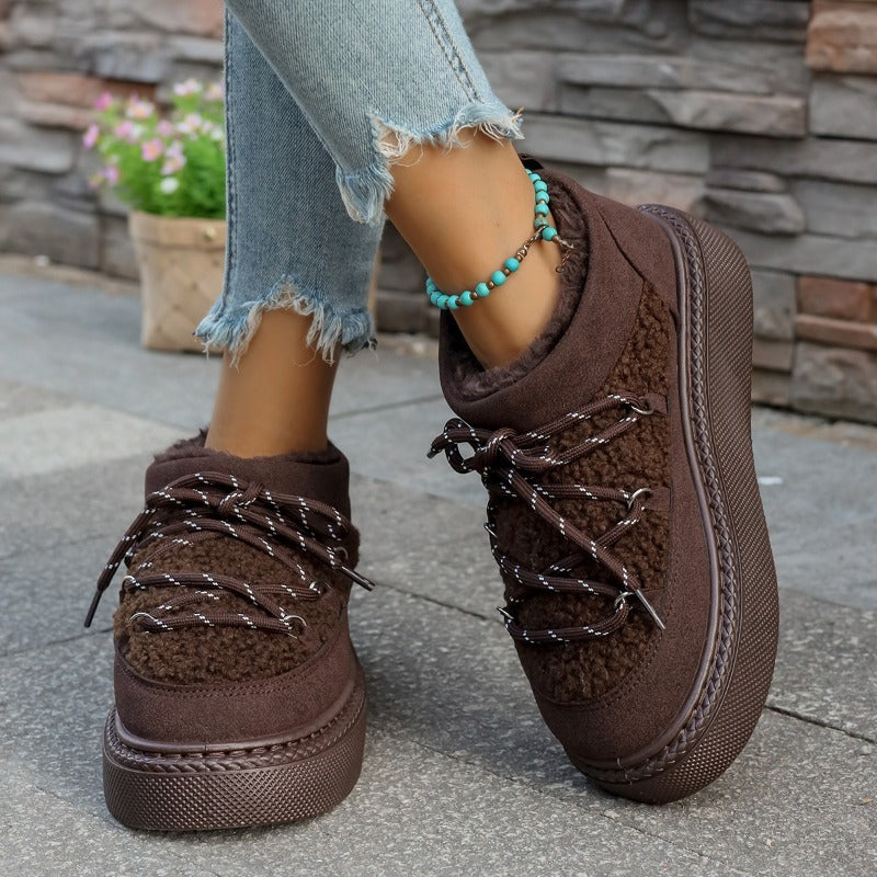 Thick-soled cross-strap 2025 autumn and winter new fashionable velvet thickened thermal short tube one-pedal elastic cotton shoes