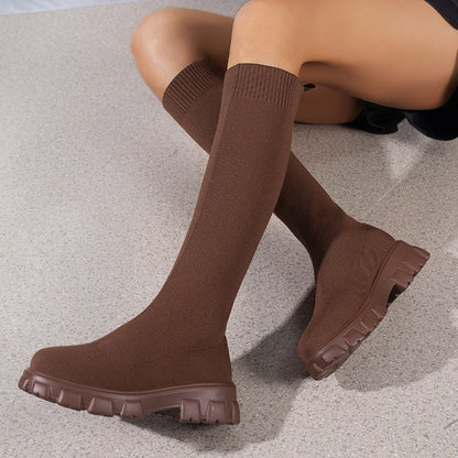 Women‘s New Styles Fashion Mid-Calf Stretch Fly-Knit Sock Martin Boots