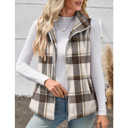 Women’s Christmas Fall/Winter Plaid Check Sleeveless Zipper Vest