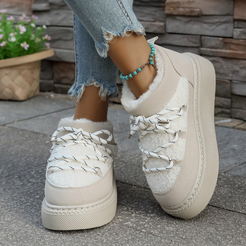 Thick-soled cross-strap 2025 autumn and winter new fashionable velvet thickened thermal short tube one-pedal elastic cotton shoes