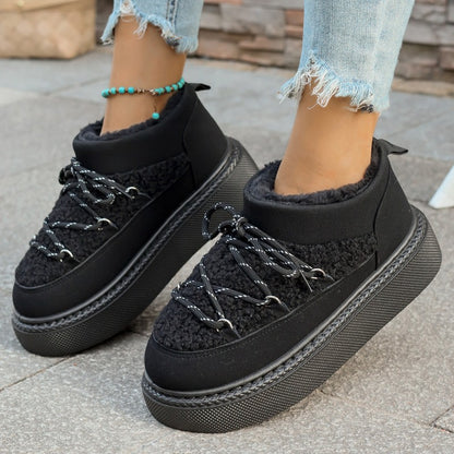 Thick-soled cross-strap 2025 autumn and winter new fashionable velvet thickened thermal short tube one-pedal elastic cotton shoes