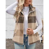 【Christmas Sale】Women’s Fall/Winter Plaid Check Sleeveless Zipper Vest