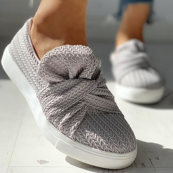 Kimemoda Women Bow Knitted Twist Sneakers Slip On Walking Shoes