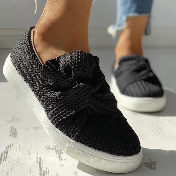 Kimemoda Women Bow Knitted Twist Sneakers Slip On Walking Shoes
