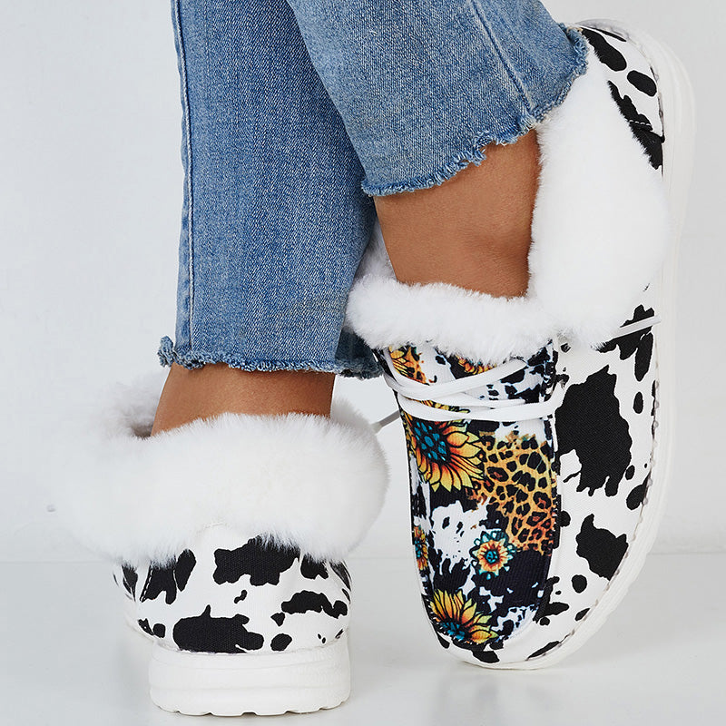 Winter Warm Flat Shoes Faux Fur Plush Lined Non Slip Boots