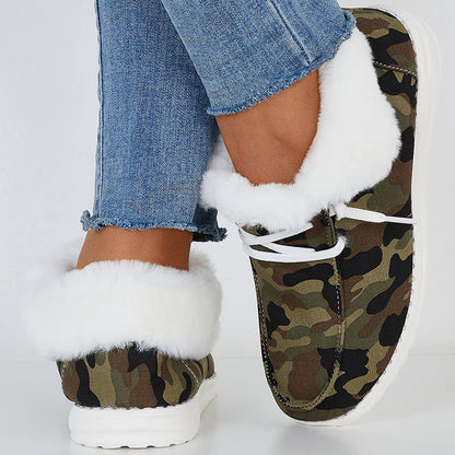 Flat Warm Fur Lining Ankle Snow Boots Plush Loafer Shoes