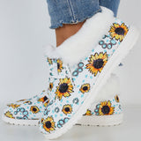 Sunflower Print Warm Flats Fur Lined Ankle Snow Boots