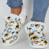 Sunflower Print Warm Flats Fur Lined Ankle Snow Boots