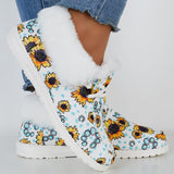 Sunflower Print Warm Flats Fur Lined Ankle Snow Boots