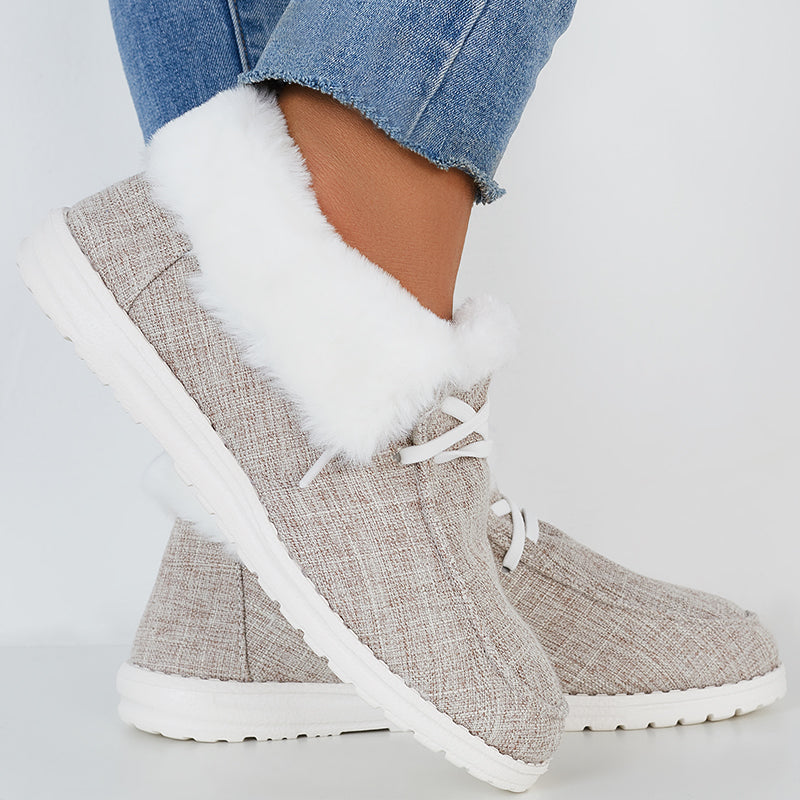 Solid Winter Warm Flats Snow Loafers Fur Lining Ankle Boots