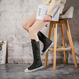 Canvas Dance Boots Knee High Boots Lace Up Knee High Zip Boots