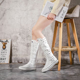 Canvas Dance Boots Knee High Boots Lace Up Knee High Zip Boots