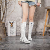 Canvas Dance Boots Knee High Boots Lace Up Knee High Zip Boots