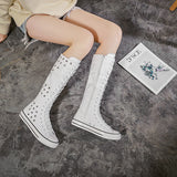 Canvas Dance Boots Knee High Boots Lace Up Knee High Zip Boots