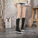 Canvas Dance Boots Knee High Boots Lace Up Knee High Zip Boots